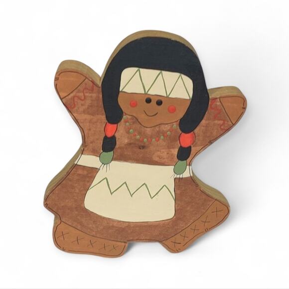 Wooden Indian Girl Hand Painted Fall Tabletop Decor - Picture 1 of 9